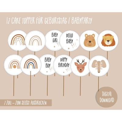 Baby Party Cupcake Topper | Neutral Regenbogen | Sofort Download | Digitale Dateien | Streudeko Geschenkanhänger