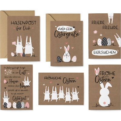 12er Postkarten Set - 8 Postkarten, 4 Klappkarten mit Umschlägen - Ostern Osterhase Hasenbande