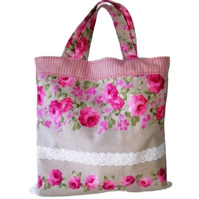 Stoffbeutel mit Rosenmuster – Handmade Einkaufsbeutel im Landhauslook