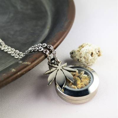 Kette, Medaillon, Edelstahl, Hanfblüte, Unkraut , Cannabis Schmuck, Geschenke für Stoner, 420 
