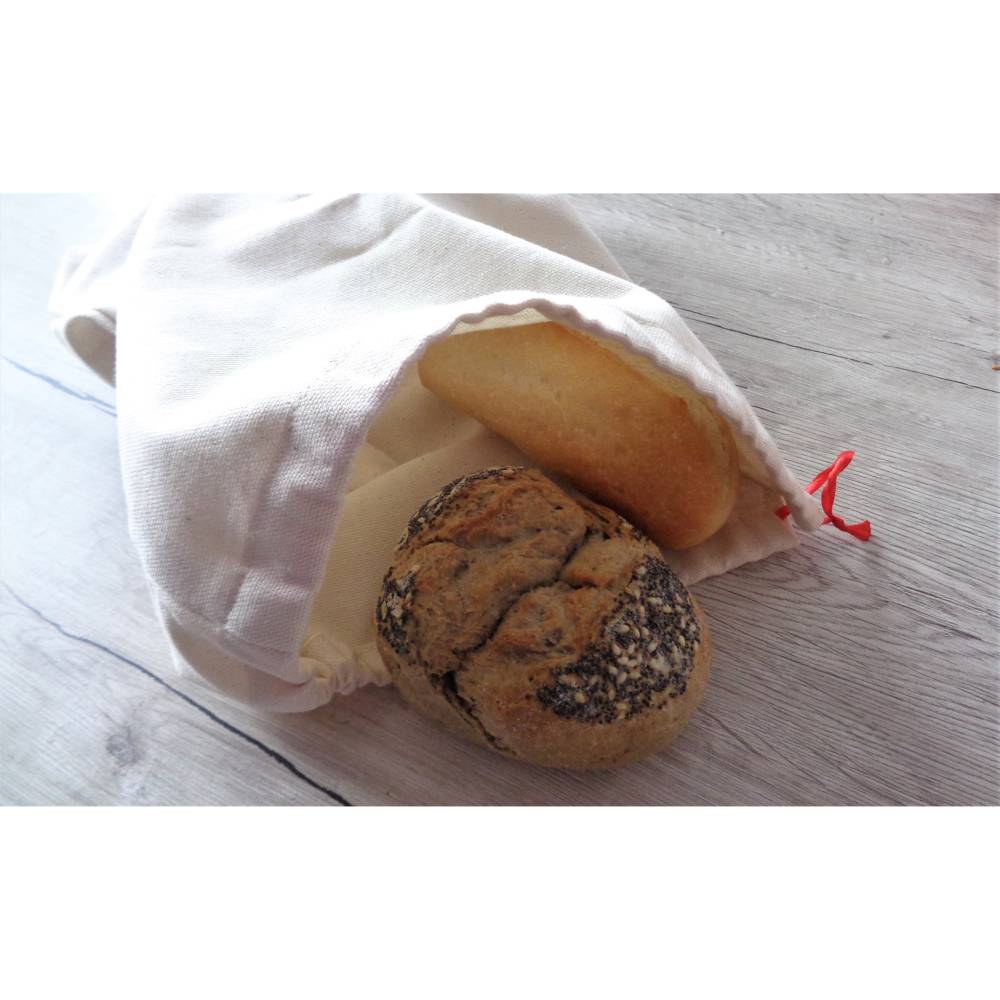 Stoff Brotbeutel Brötchenbeutel Blanco Natur mit Kordelzug vielseitig nutzbar Gebäcktasche Obstbeutel Wurstbeutel Bild 5