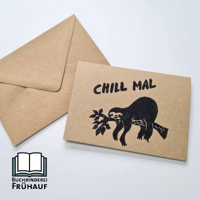Linoldruck Klappkarte Grußkarte Faultier Chill mal 