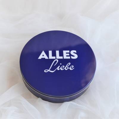 Runde Dose blau "Alles Liebe"