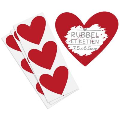 Rubbelaufkleber Herz rot Rubbeletikett zum Aufkleben Rubbelkarte selber machen