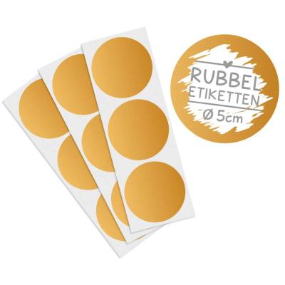 50 Rubbelaufkleber rund ⌀ 5cm gold Rubbeletikett zum Aufkleben Rubbelkarte selber machen
