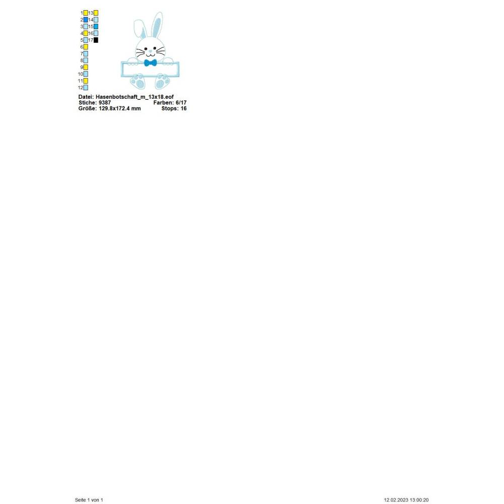Stickdateien Hasenbotschaft Junge 13x18 Bild 6