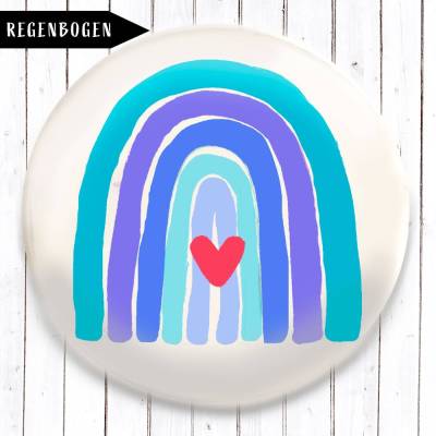 Regenbogen Türkis mit Herz Button *Individualisierbar*