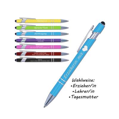 Abschiedsgeschenk Erzieherin mit Herz | Geschenk Lehrerin Tagesmutter | Kugelschreiber mit Gravur | Soft Touch