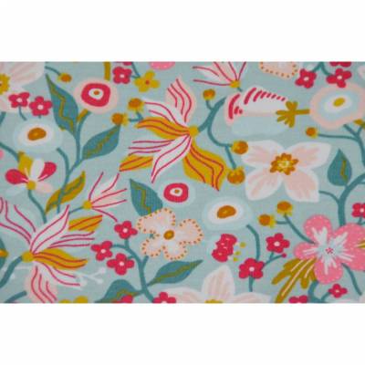 Sweat angeraut mint mit Blumen 50 x 150 cm Kuschelsweat