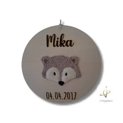 Türschild Kinderzimmer mit gesticktem Fuchs - personalisierbar - handmade - 20 cm Durchmesser