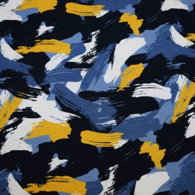 French Terry Sommersweat Farbkleckse schwarz jeansfarben ocker – Männerstoffe Meterware Stoffe ökotex100 nähen Hosen