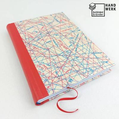 Notizbuch, Schnittmuster, A5, 300 Seiten, rot blau, handgefertigt, Hardcover