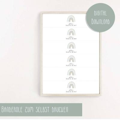 Servietten Banderole | Taufe Regenbogen mint | Getränkebanderole | neutrale Taufdeko oder Gastgeschenk | PDF Download