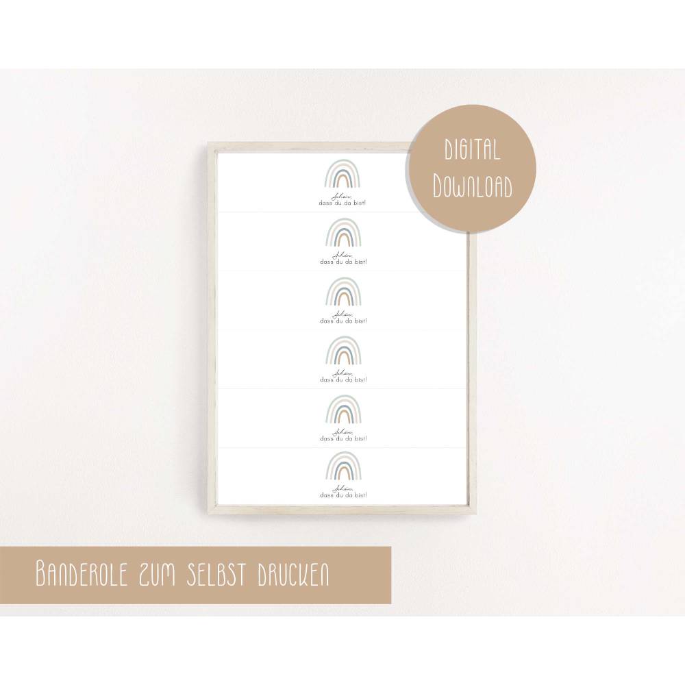 Servietten Banderole | Taufe Regenbogen mint | Getränkebanderole | neutrale Taufdeko oder Gastgeschenk | PDF Download Bild 2