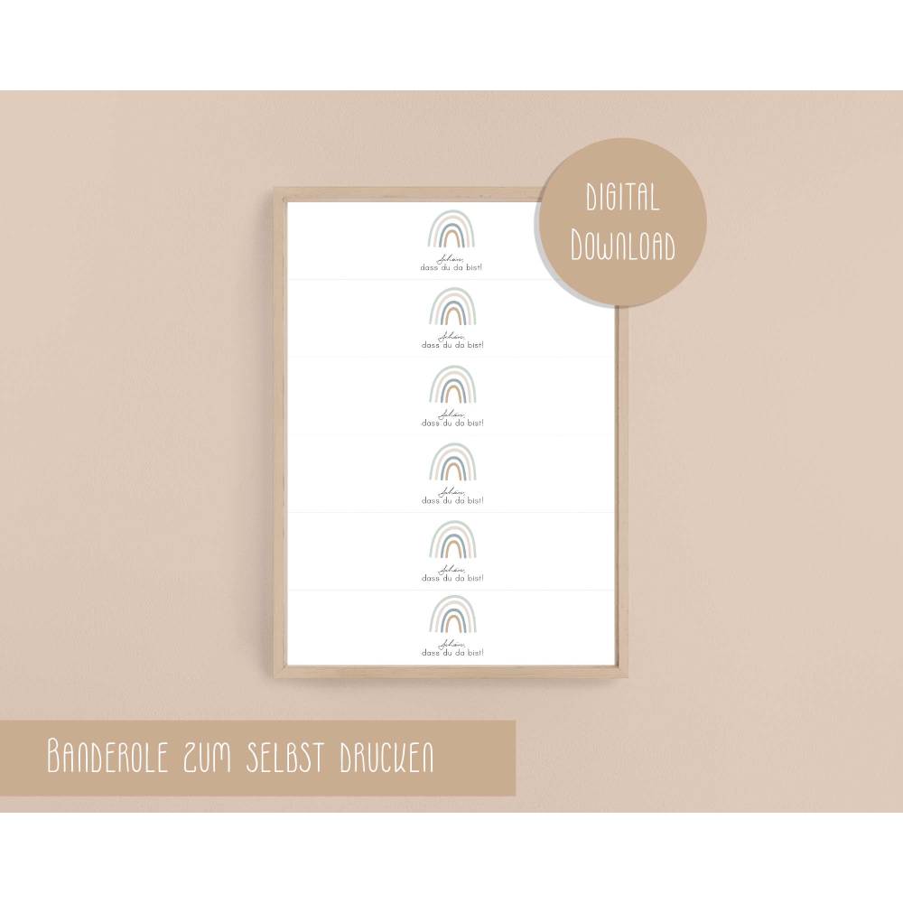 Servietten Banderole | Taufe Regenbogen mint | Getränkebanderole | neutrale Taufdeko oder Gastgeschenk | PDF Download Bild 3