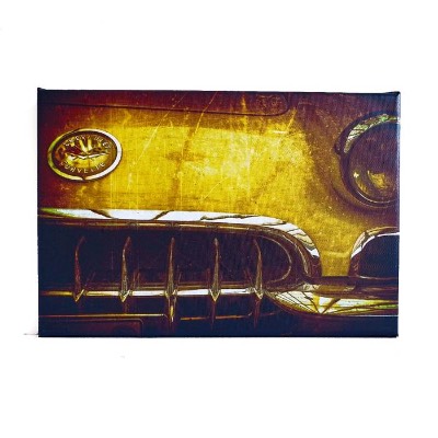 Leinwand Chevrolet Corvette Detail – Gelber Oldtimer 20×30 cm