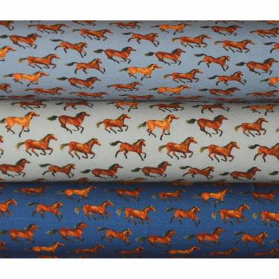 French Terry mit Pferd Pferden marine taupe grau 50 cm x 150 cm Stoff Nähen