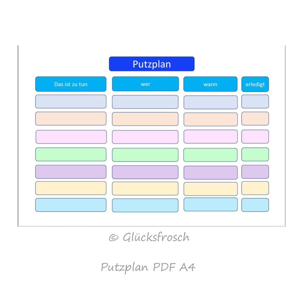 Putzplan pdf A4 zum selbst ausdrucken, bunt Bild 1