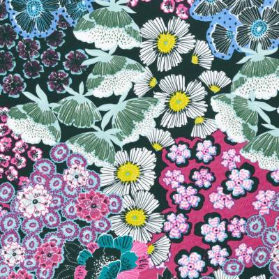 Baumwollstoff beschichtet mit bunten Blüten Blumen 25 cm x 150 cm abwaschbar