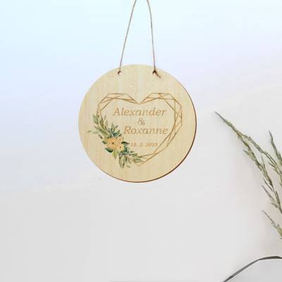 Türschild Wanddekoration personalisiertes Bild rund Holz Acryl Geometric Heart