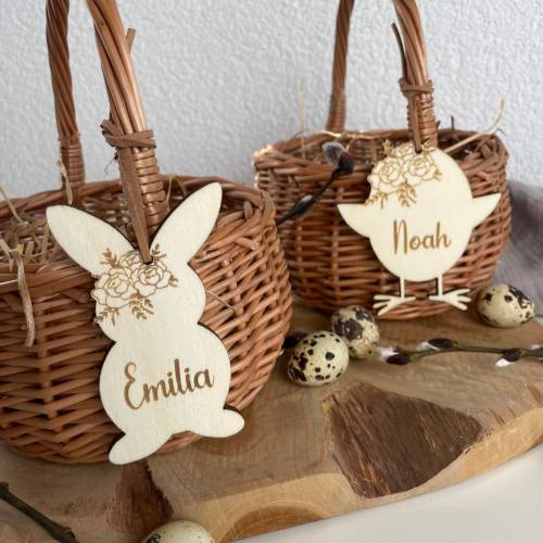 Osteranhänger mit Namen / personalisierte Anhänger Hase Küken / Osterkorb für Kinder