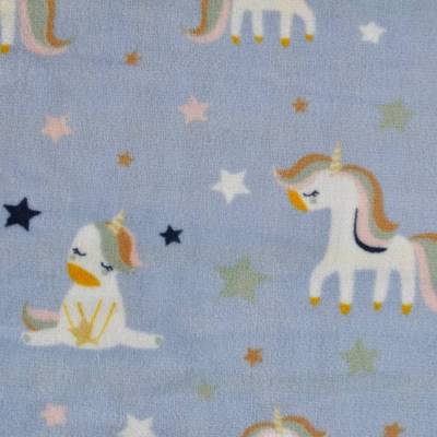 Wellnessfleece mit Einhorn Doubleface Karo  Microfleece Plüsch Fleece 50 x 160 cm hellblau