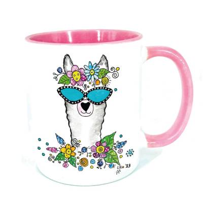 Alpaka Tasse – Lustiger Kaffeebecher in Rosa für Alpaka-Fans, Schwarz & Grün | Geschenkidee