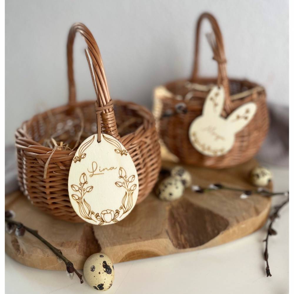 Osteranhänger mit Namen / personalisierter Osterhase Osterei / Anhänger mit Korb Bild 1