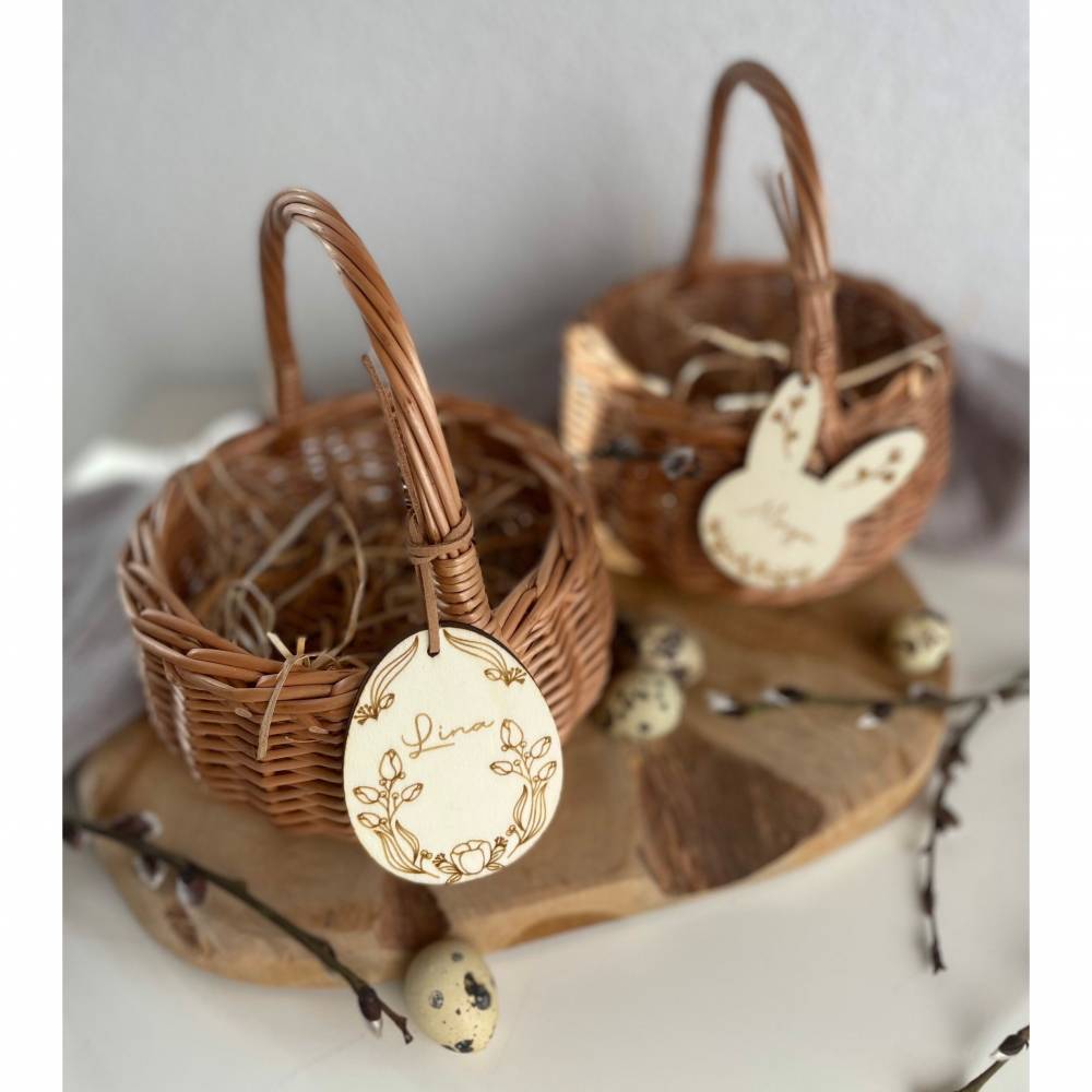 Osteranhänger mit Namen / personalisierter Osterhase Osterei / Anhänger mit Korb Bild 2