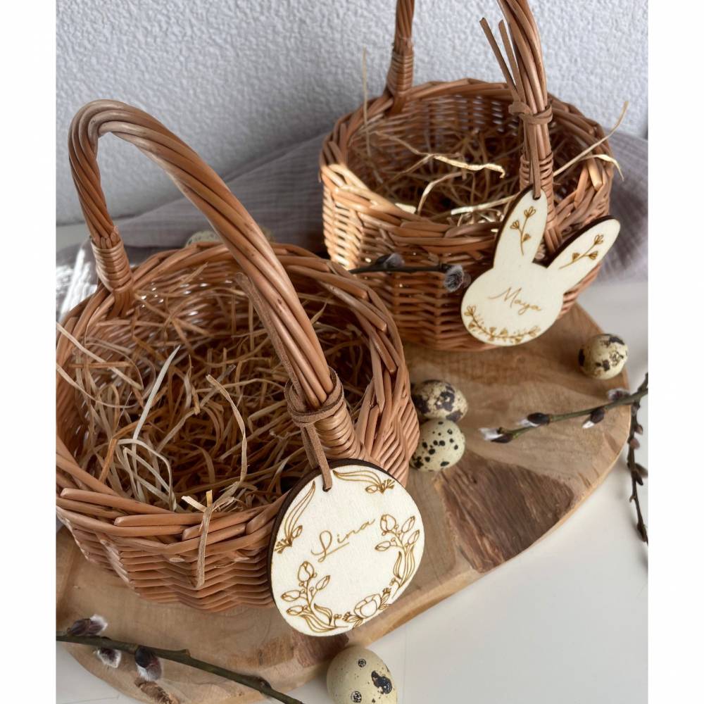 Osteranhänger mit Namen / personalisierter Osterhase Osterei / Anhänger mit Korb Bild 3