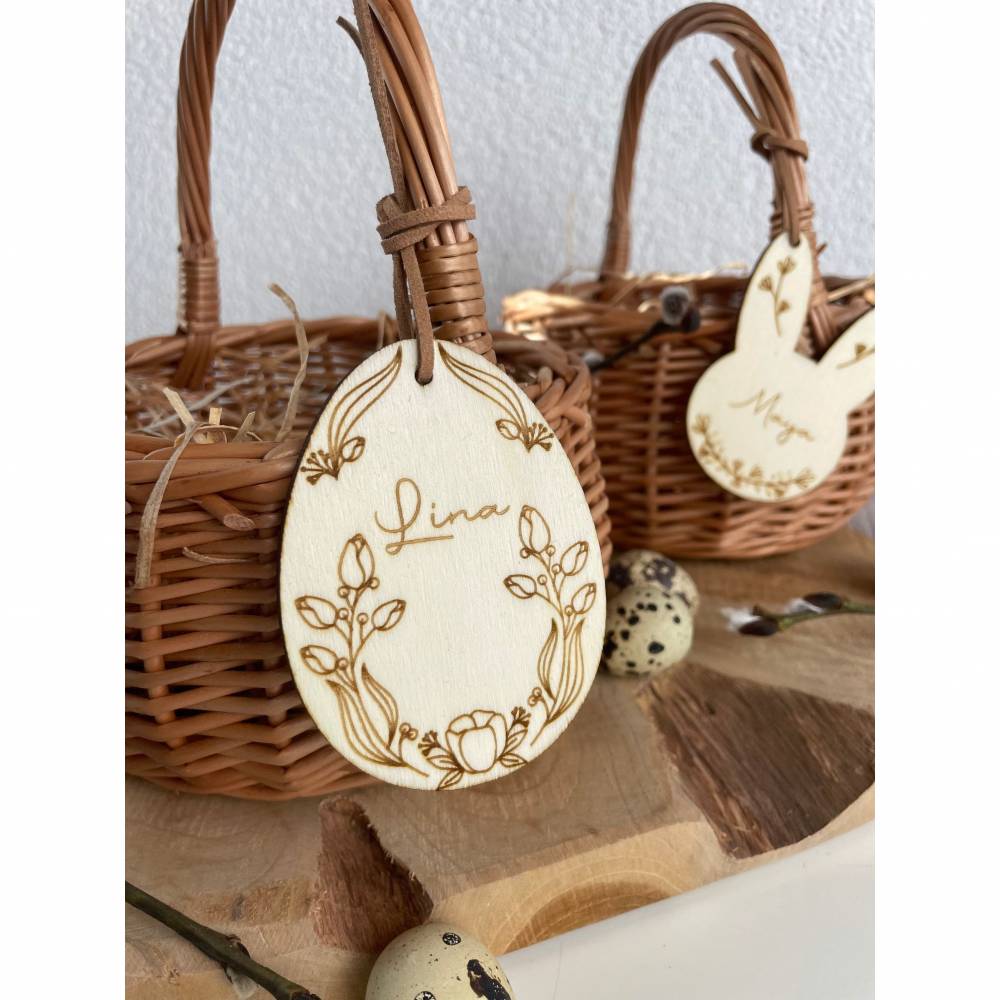 Osteranhänger mit Namen / personalisierter Osterhase Osterei / Anhänger mit Korb Bild 5