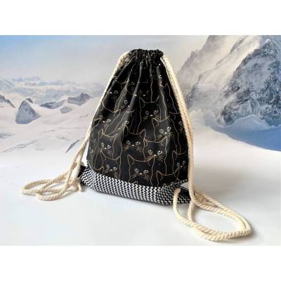 personalisierbarer Matchbeutel schwarz gold Katzenmotiv
