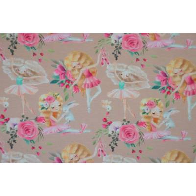 Jersey mit Ballerina Tänzerin Ballett Herzen altrose 50 x 150 cm Nähen