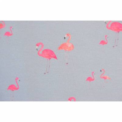 Jersey hellblau mit Flamingo Flamingos 50 cm x 150 cm Nähen Stoff dehnbar