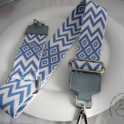Schultergurt Taschentrageriemen  blau weiß   für Taschen Handtaschen