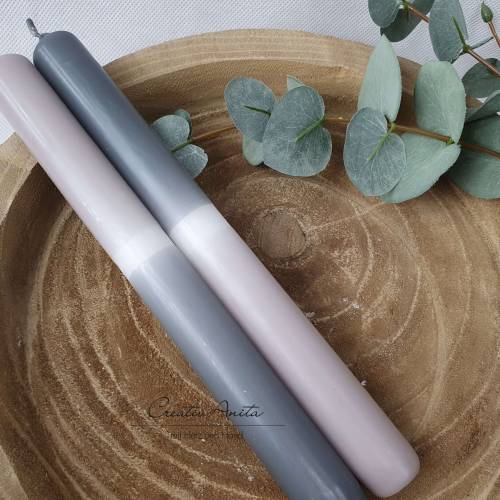 Large Dipdye candles - grey-silver grey - long stick candles 25 x 2.3 cm