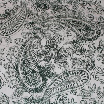 14,30 EUR/m Dirndl-Stoff Paisley dunkelgrün auf weiß Baumwollsatin