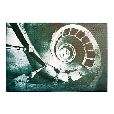 Leinwand Wendeltreppe Lost Place – Grünes Industrial Wandbild 20×30 cm