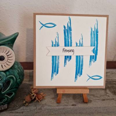 Firmung - Gratulationskarte - Fische - Beige/Braun/Blau