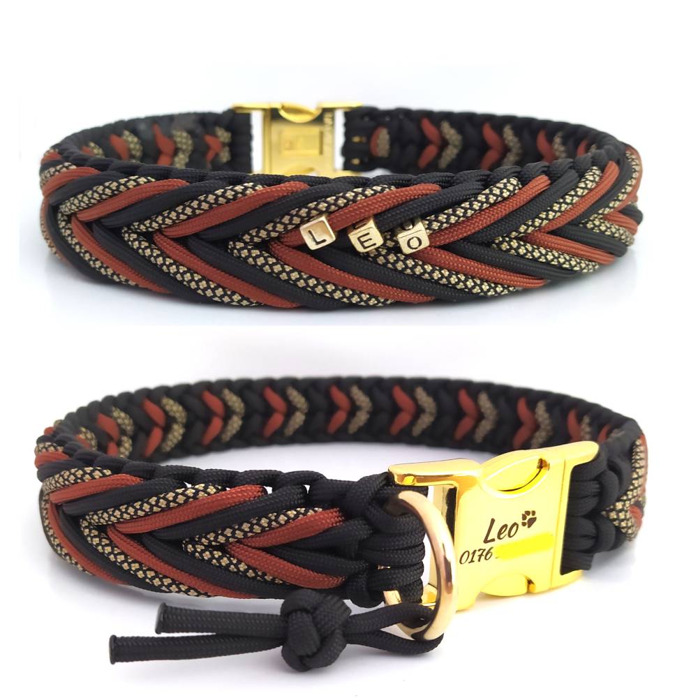 Hundehalsband geflochten aus Paracord mit Namen. Stabil und langlebig! Auf  Wunsch personalisiert mit Gravur. Arrow