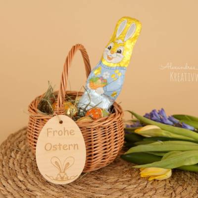 Osterkorb, Osterkörbchen, Osternest, personalisiert Geschenkidee, Korb mit Namensschild, Osterdeko, Holzanhänger