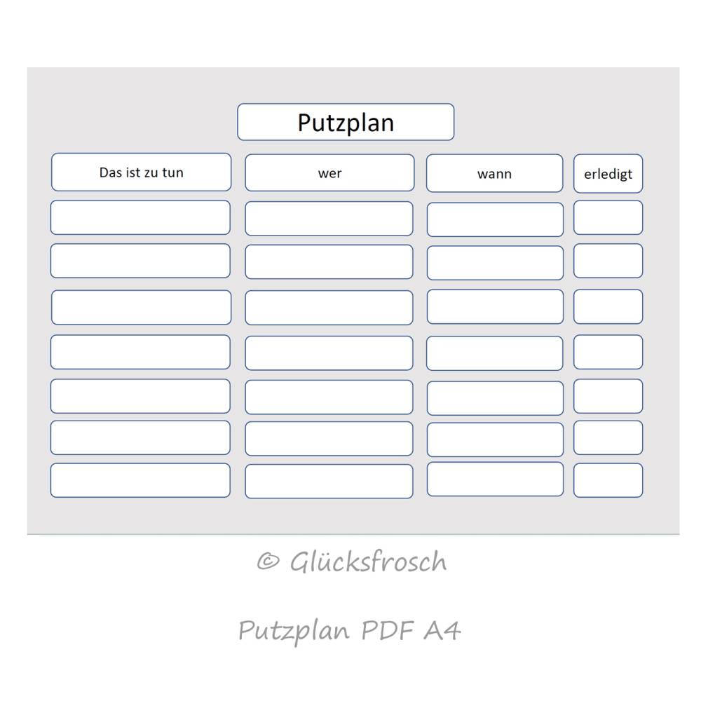 Putzplan pdf A4 zum selbst ausdrucken, grau und weiß Bild 1