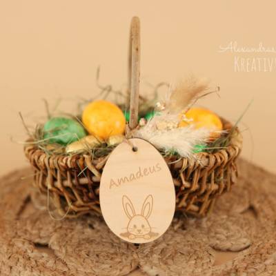 Osterkorb, Osterkörbchen, Osternest, personalisiert Geschenkidee, Korb mit Namensschild, Osterdeko, Holzanhänger