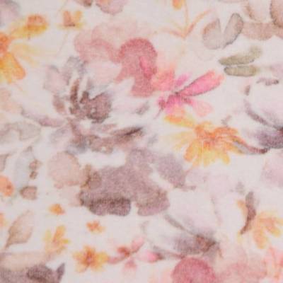 Nicki weiß mit zarten Blumen Watercolor Blüten 50 x 150 cm  Nähen Nicky Velours