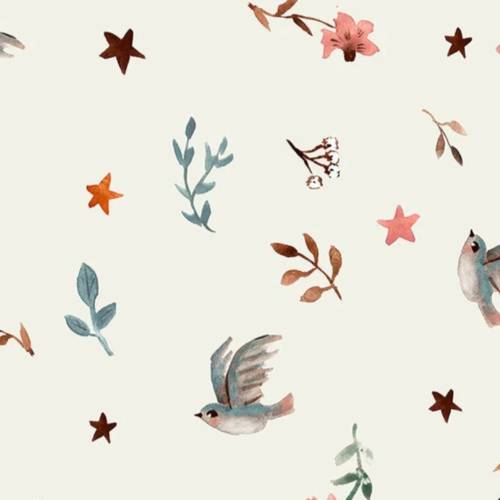 50cm Jersey Funky Bird beige Watercolor - Vögel Aquarell Druckstoff