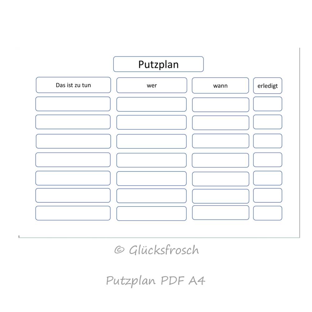Putzplan pdf A4 zum selbst ausdrucken, weiß Bild 1