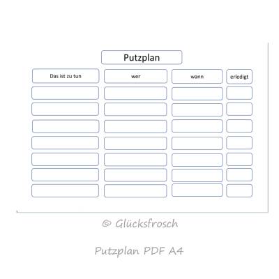 Putzplan pdf A4 zum selbst ausdrucken, weiß