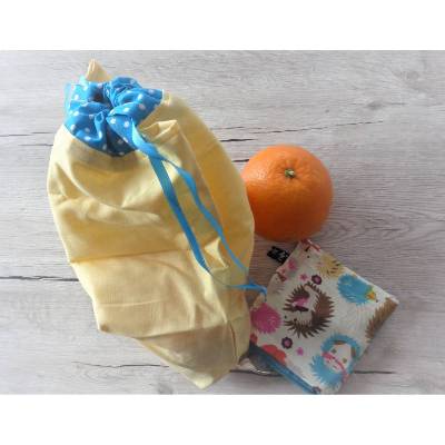 Stoff Brotbeutel Brötchenbeutel Obstbeutel Gemüsebeutel mit Kordelzug Mittel inkl. Minibag Igelmuster