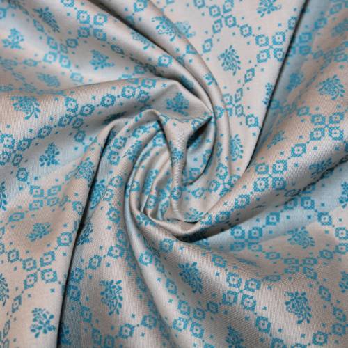 14,30 EUR/m Dirndl-Stoff Ornamente Blümchen blau hellblau auf weiß Baumwollsatin