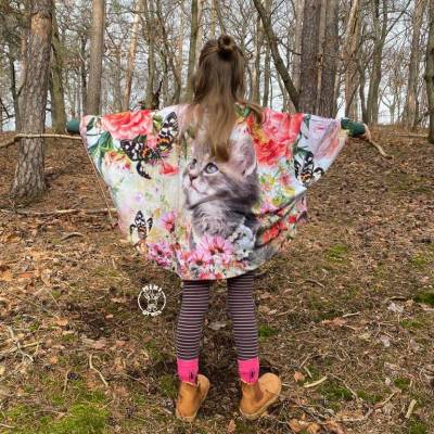 Poncho Katze Gr.128 134 Jersey Pullover